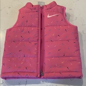 Nike Kids Pink Puffer Vest with Multicolor Swooshes